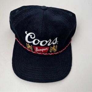 Coors Banquet Beer Corduroy Snapback Trucker Rope Hat Vintage Style Navy Blue
